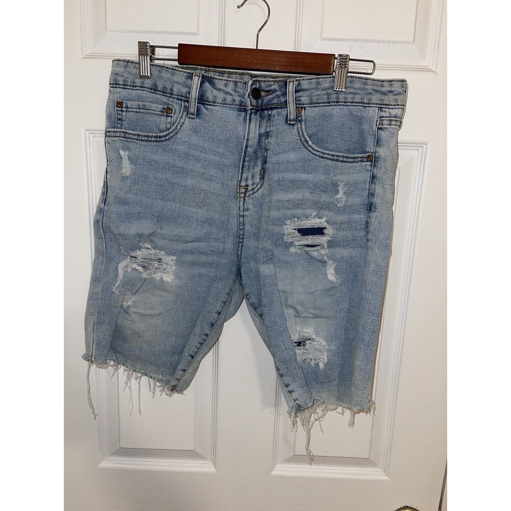Aeropostale Distressed Cutoff Shorts Blue Light Wash Slim Fit Men's Size 32